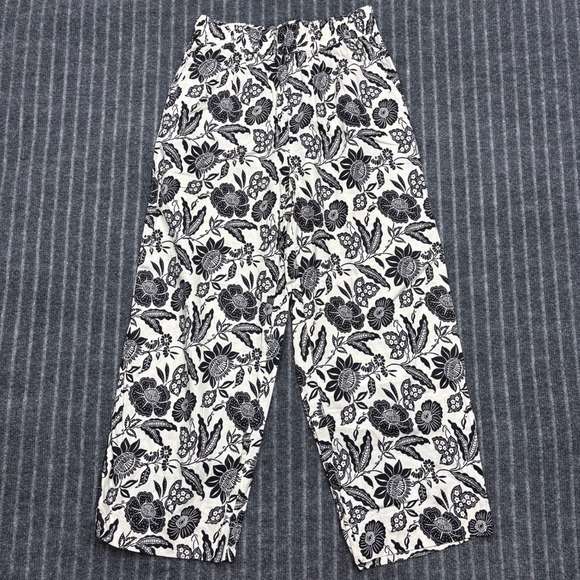 Christian Siriano Pants - Christian Siriano Womens Floral Linen Blend Wide Leg Pants Medium Black White